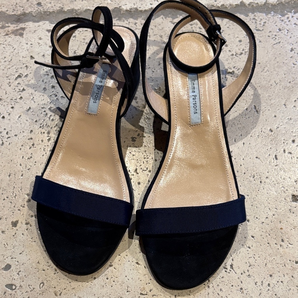 Bnwot Elegant Black & Blue Block Suede Strappy Sandals By Emme Parsons — image 3 of 7